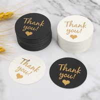 100pcslot thank you tags gift for small order business favors white cardboard black paper small round labels for handmade item
