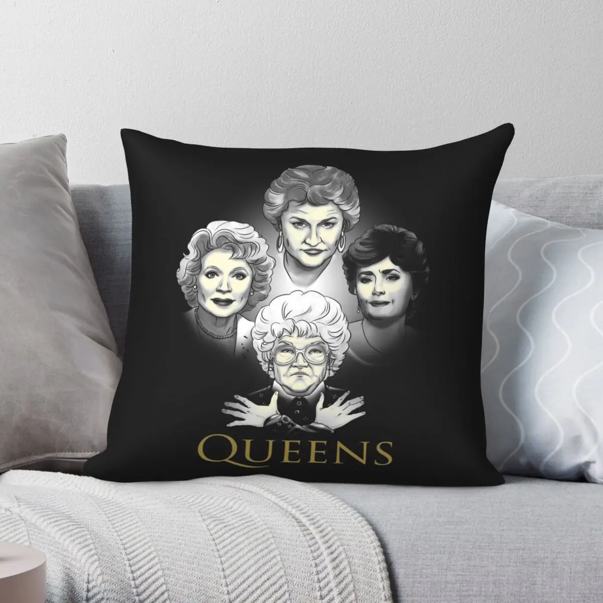 

Golden Queens Square Pillowcase Polyester Linen Velvet Pattern Zip Decor Room Cushion Cover