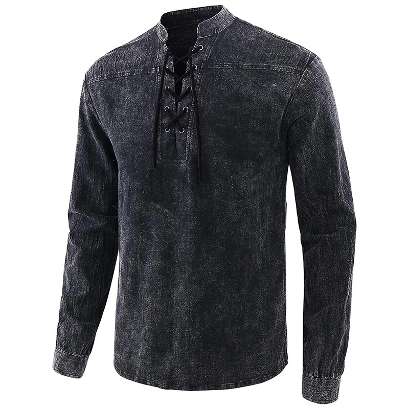 

Mens Tie Dye Lace Up Pirate Shirt Washed Cotton Retro Style Medieval Gothic Shirt Men Viking Hippie Halloween Cosplay Matching