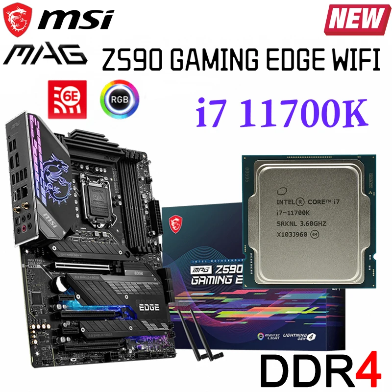 

Материнская плата MSI MPG Z590 GAMING EDGE материнская плата с WIFI + Intel i7 11700K CPU LGA 1200 DDR4 128 ГБ 5333(OC) МГц M.2 PCI-E 4,0 ATX, Новинка