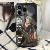 bandai one piece zoro black transparent phone case for iphone 13 12 mini 11 pro max xs x xr 8 7 plus personality splicing cover