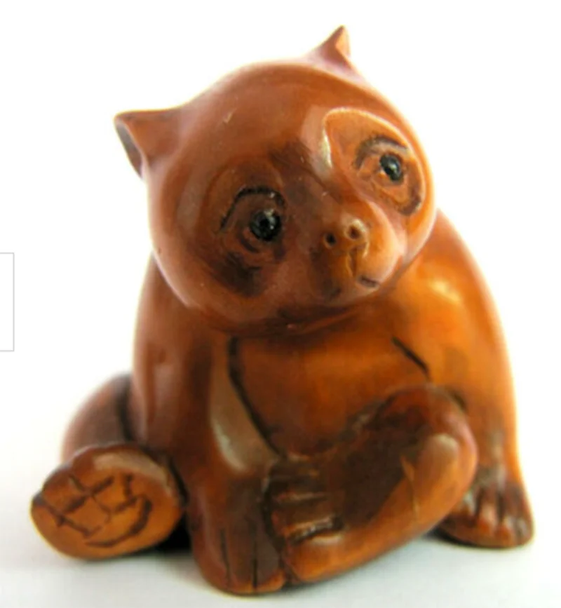 

Y3858- 2 "резная вручную японская фигурка Netsuke из ящика резьба: милая панда