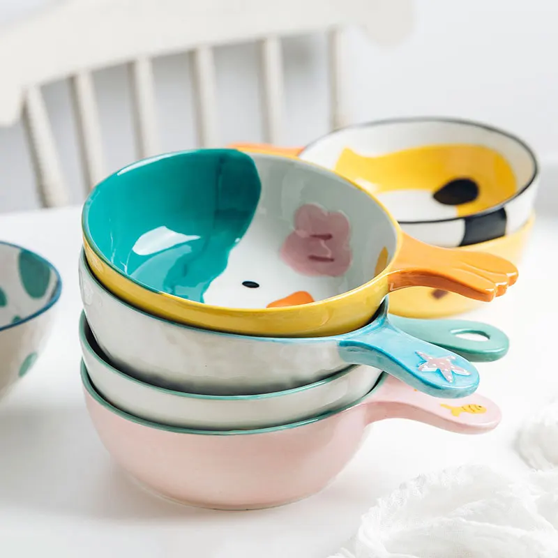 

Cartoon Bowls Snack Noodles Dish Ceramic Cute Desert Soup Bowl Household Breakfast Pan Baking Plates