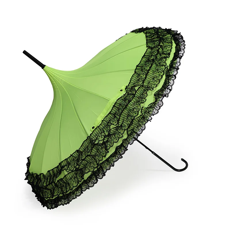 

Зонт для принцессы с длинной ручкой, зонтик с кружевом в стиле солнечной пагоды, дождевой открытый, с защитой от ветра, для женщин 16