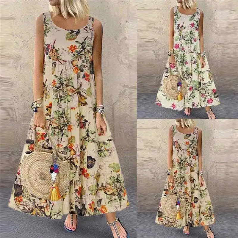 

Empire Acrylic Fashion Dress Retro Sleeveless Round Neck Womens