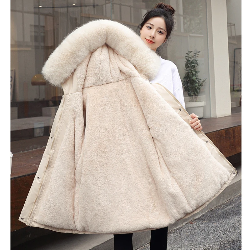 Fur Collar Parka Padded Winter Jacket for Women 2022 Mid-length Warm Long Down Coats Woman Thermal Down Jackets Doudoune Femme