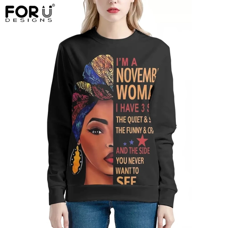 

FORUDESIGNS 2022 Oversized Hoodies for Girls Black Women Print Casual Sweatshirt for Women Long Sleeve Comfort Pullover O-Neck