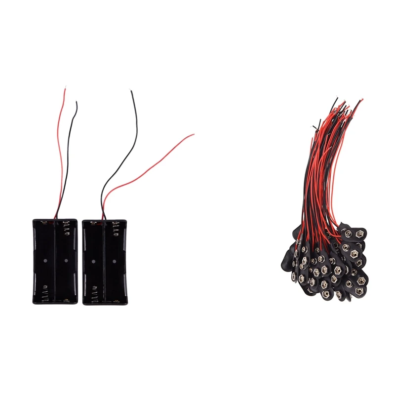 

2Pcs 2 X 18650 3.7V Battery Holder Case With Wire Leads & 50 Pcs 2 Wire Terminals 9V Batteries Clip Connectors Holder