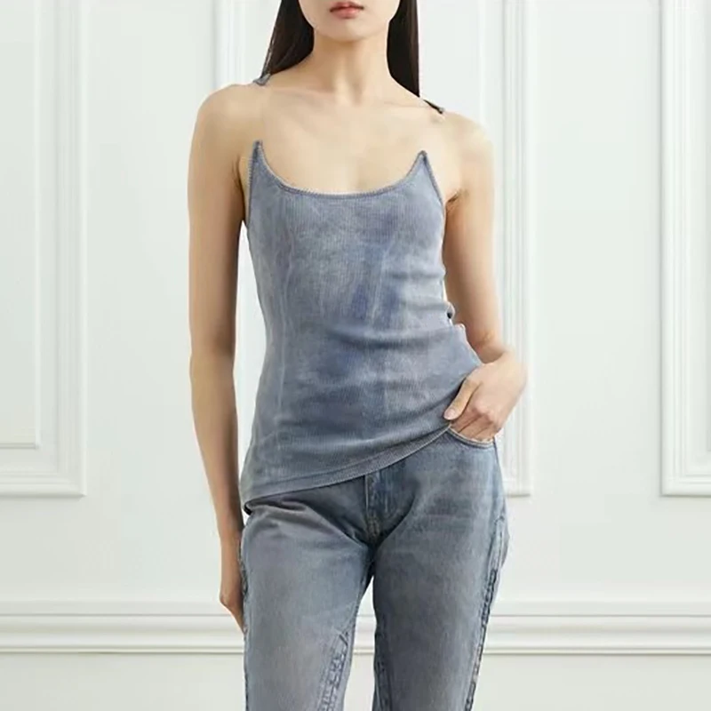 Женский Тонкий Топ-майка прозрачный дизайн в виде лески привлекательный