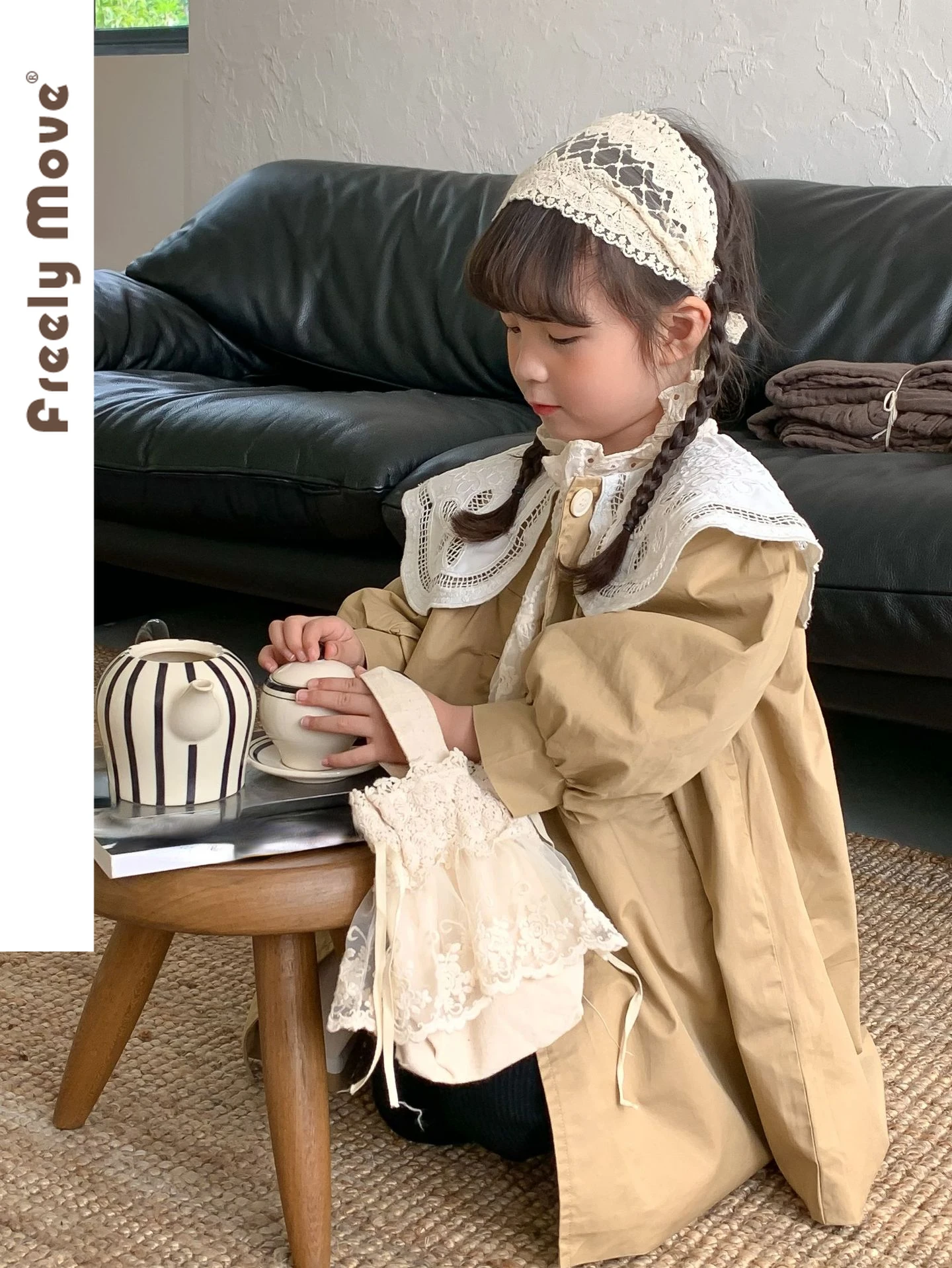 

Freely Move Children Windbreaker Jacket 2023 Autumn Kid Girls Trench Coat 2023 New Long Style Kids Coat for Girls Clothes 2-7Y