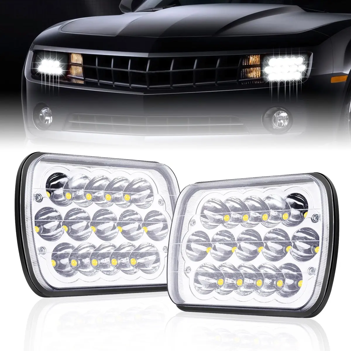 

Led Headlights 5x7 7x6 5000K-6000K White 15 Leds Headlight IP67 Waterproof High Low Led Sealed Beam For Jeep For Wrangler