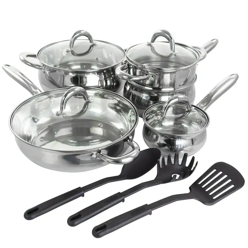 

Ancona 12 Piece Stainless Steel Belly Shaped Cookware Set with Kitchen Tools