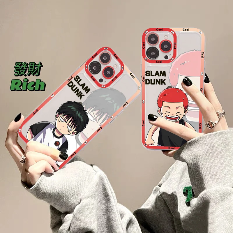 

Cute Cartoon Slam Dunk Phone Case For IPhone 14 13 12 11 Pro Max Mini X Xs XR 6 7 8 Plus SE 2020 Transparent Case