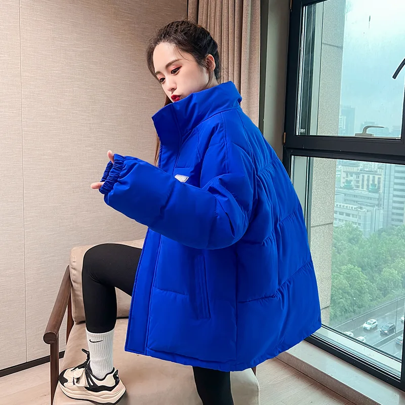 royal blue parkas cotton jacket cotton parka women's Korean fashion short loose autumn winter coat thick cotton jacket 2022