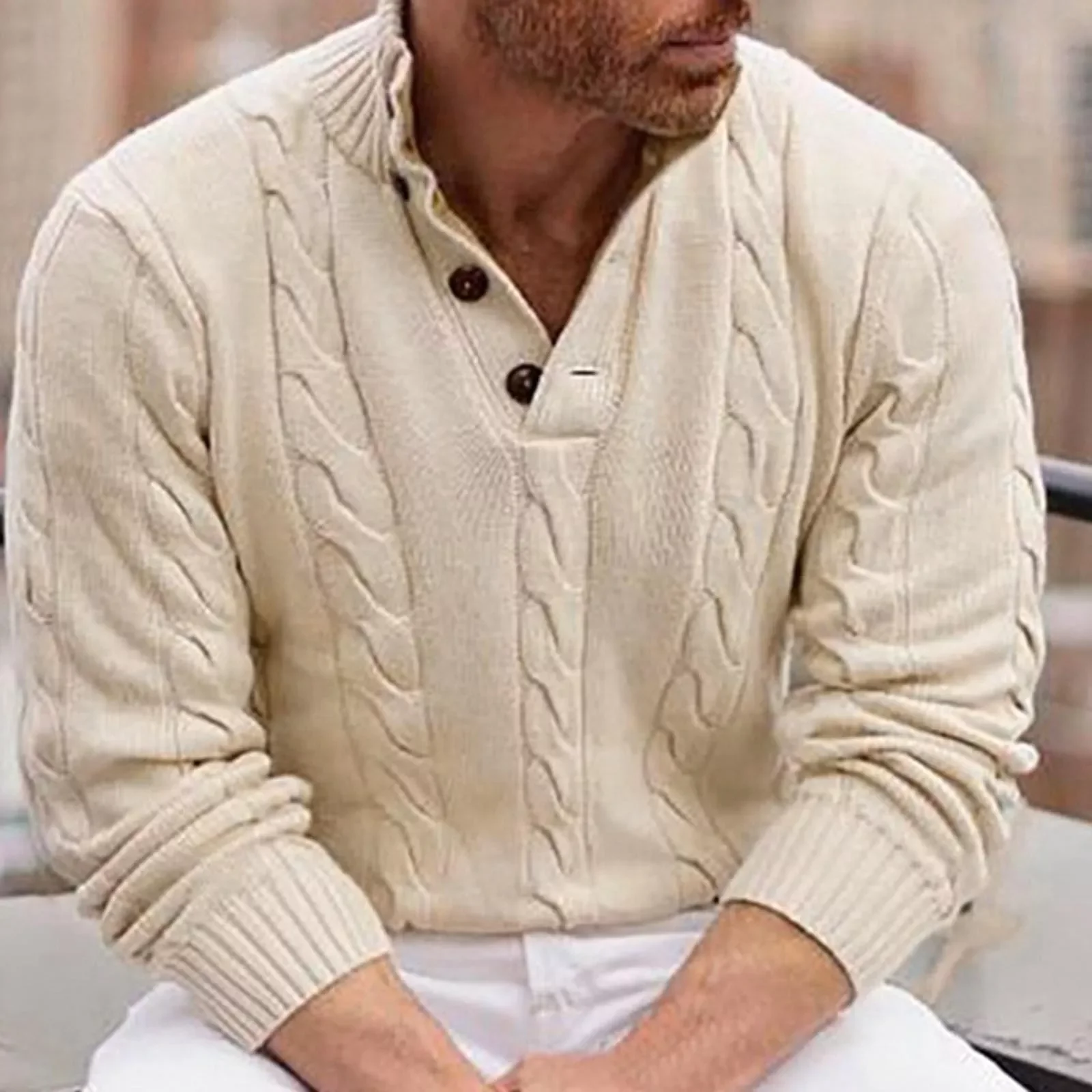 

NEW IN Mens Autumn And Winter Fashion Striped Retro Trend Long Sleeve Knit Sweater Thermal Loose Shirt