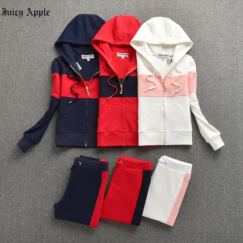 Juicy Apple Tracksuit Womens two piece set women top and pants casual zipper Hooded Stitching Sports the giving movement clothes