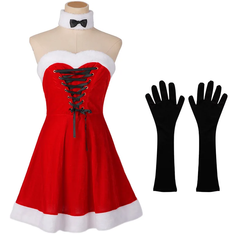 

Miss Santa Claus Cosplay Costume Christmas Xmas Party Lady Sexy Uniform Sleeveless Maid Waitress Winter A-Line Tube Dress Gifts