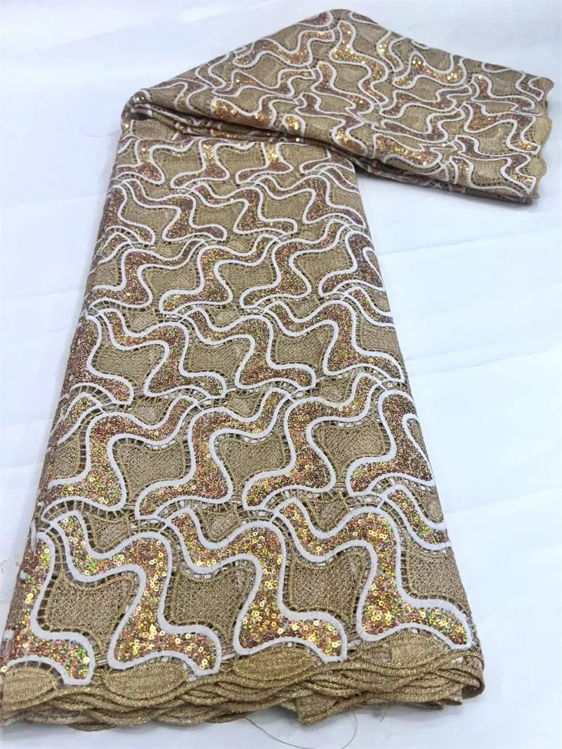 5 ярдов африканский гипюр кружевная ткань с блестками Высококачественная