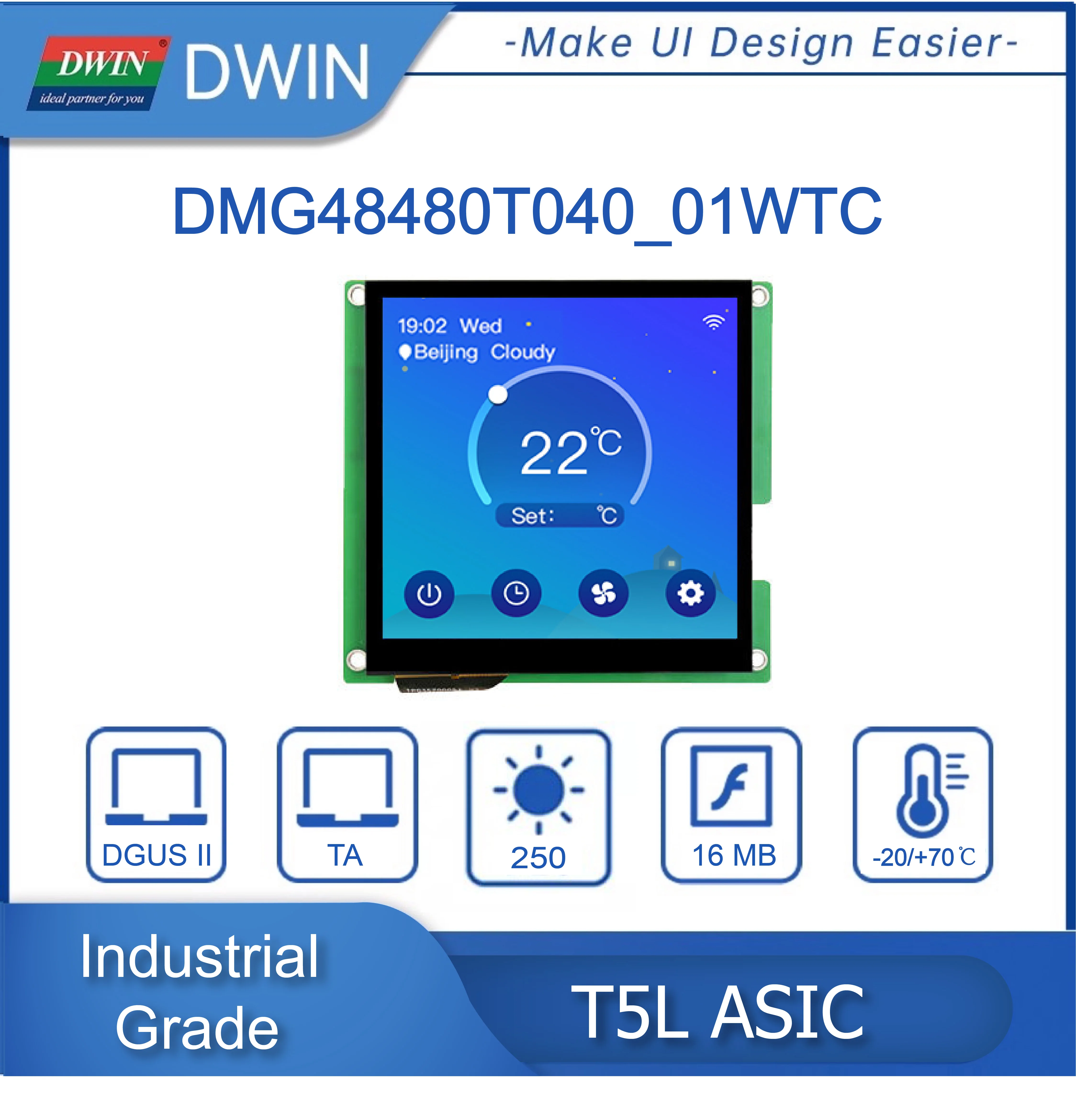 

DWIN 4-дюймовый 480*480 разрешение HMI промышленного класса IPS TFT LCD Smart LCM Modbus мониторы могут подключаться Arduino DMG48480T040_01W