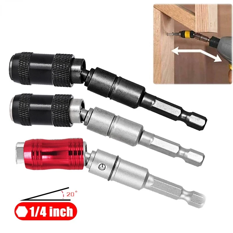 

1/4" Hex Magnetic Screw Drill 20° Pivoting Locking Bit Quick Change Holder Guide Drill Bit Woodworking Screwdriver Extension Rod