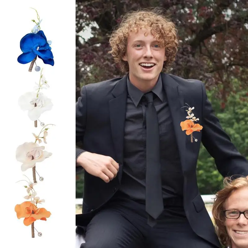 

Свадебная бутоньерка, бутоньерка фаленопсис, корсажный цветок для жениха, новая искусственная бутоньерка на запястье, цветок, свадебная Мужская бутоньерка