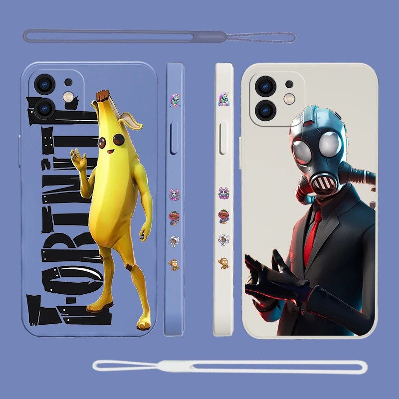 

F-Fortnites Phone Case For iPhone 14 13 12 11 Pro Max Mini X XR XS MAX SE20 8 7 Plus 6 6S Plus Silicone Cases with Hand Strap