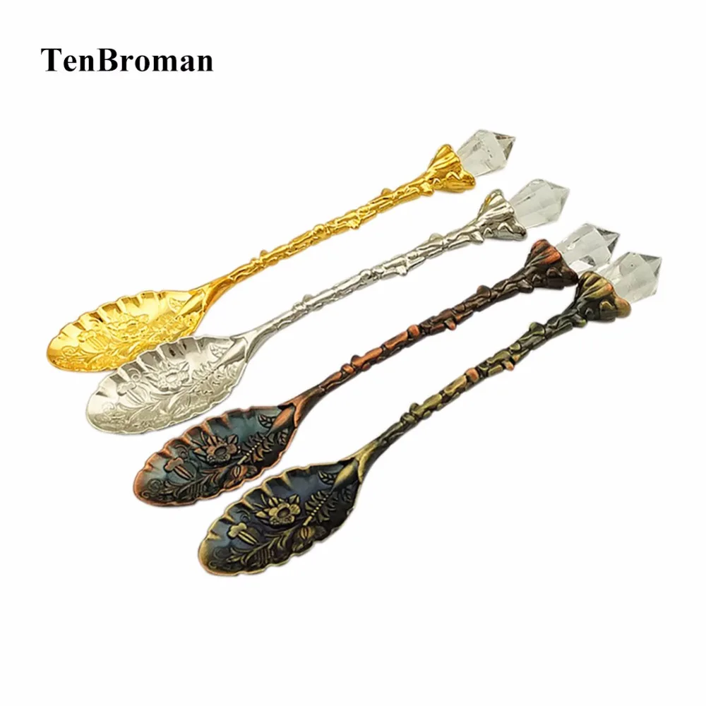 

TENBROMAN 12Pcs Royal Style Retro Fashion Vintage Tea Coffee Scoops Multi-Color Carved Designs Crystal Ice Cream