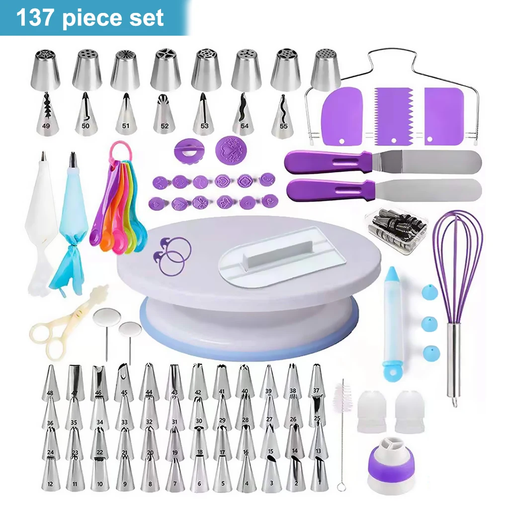 

137pcs/set Baking Turntable Set Decorating DIY Piping Icing Scrapers Spatulas Scraping Dessert Gadgets Accessories