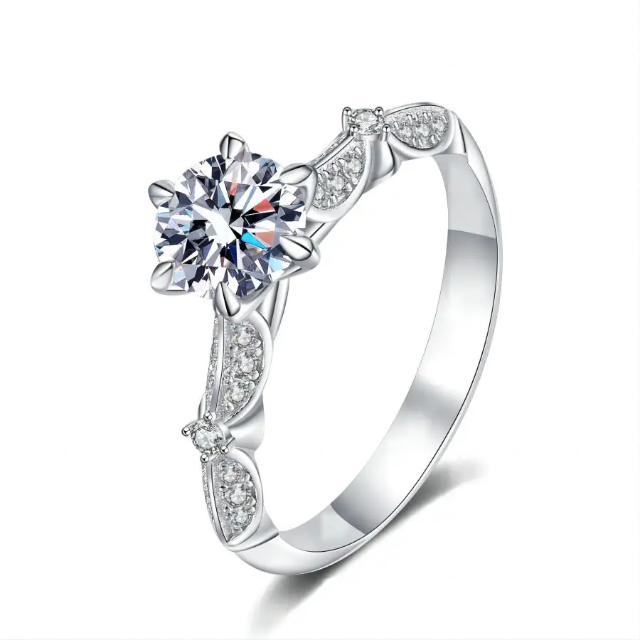 

Wholesale Women Luxury Custom Adjustable VVS Moissanite Diamond Gemstone Fine Wedding Ring S925 Silver Moissanite Ring