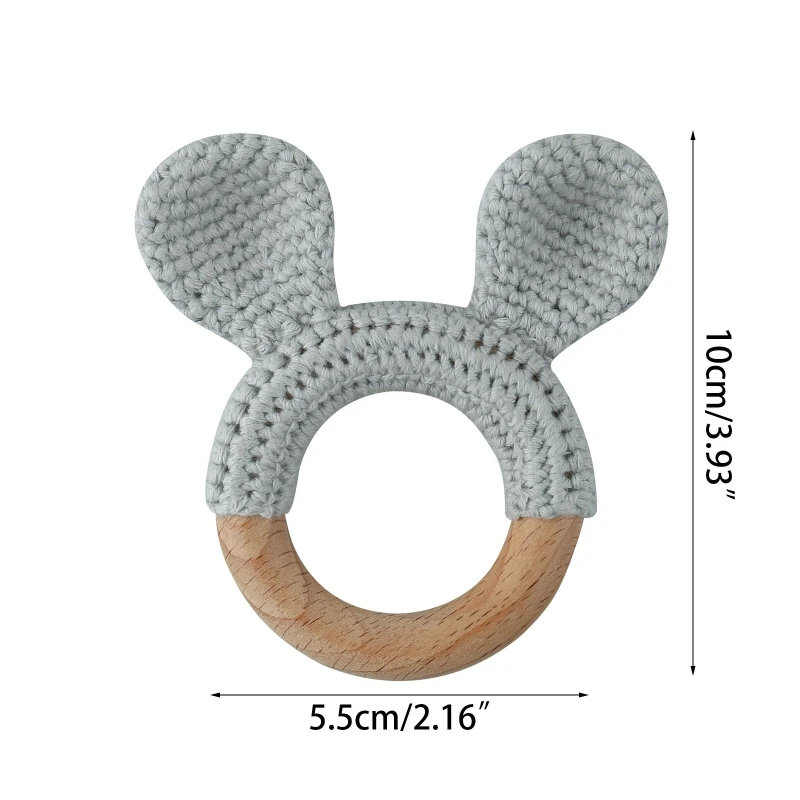 

Baby Teether Wooden Ring Crochet Knit Wool Rattle Nursing Chewing Teething Toy