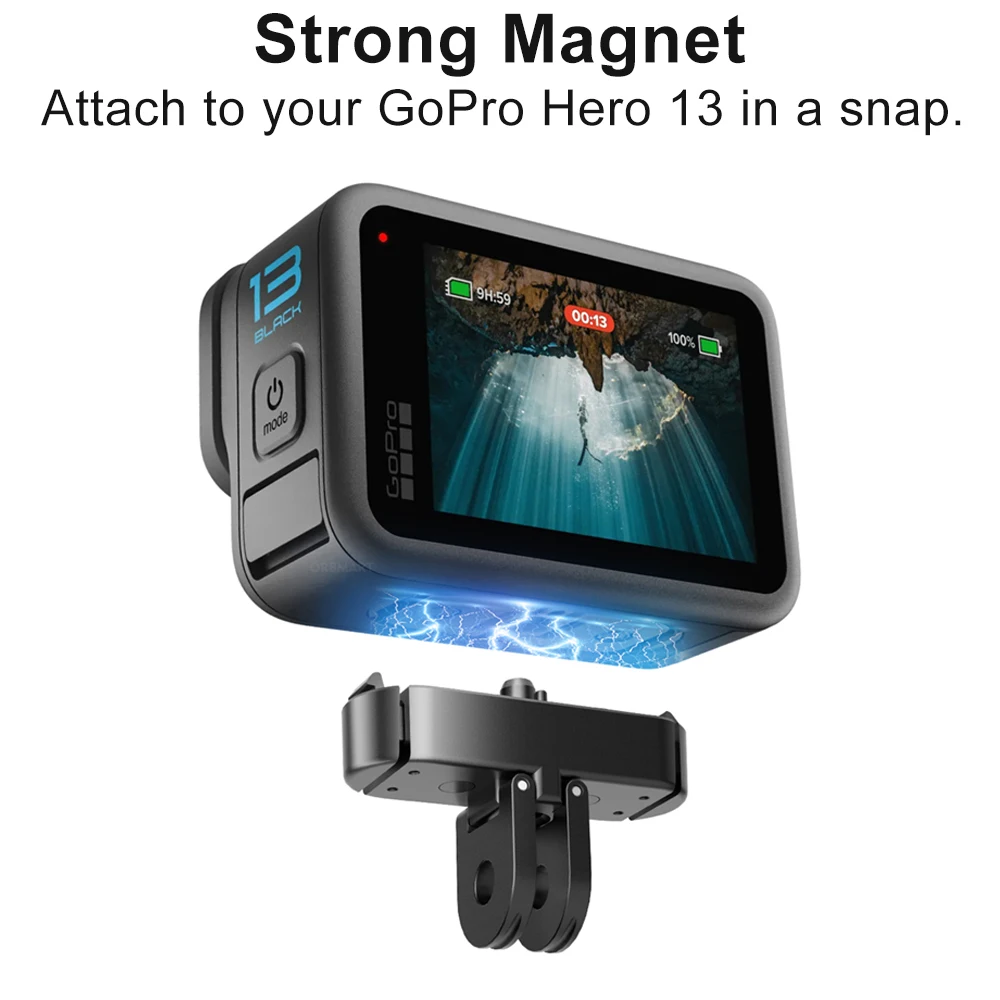 Фото Металлическая магнитная быстросъемная основа для GoPro Hero 13, адаптер с защелкой и винтовым отверстием 1/4 для Go Pro Hero 13, черные аксессуары №2