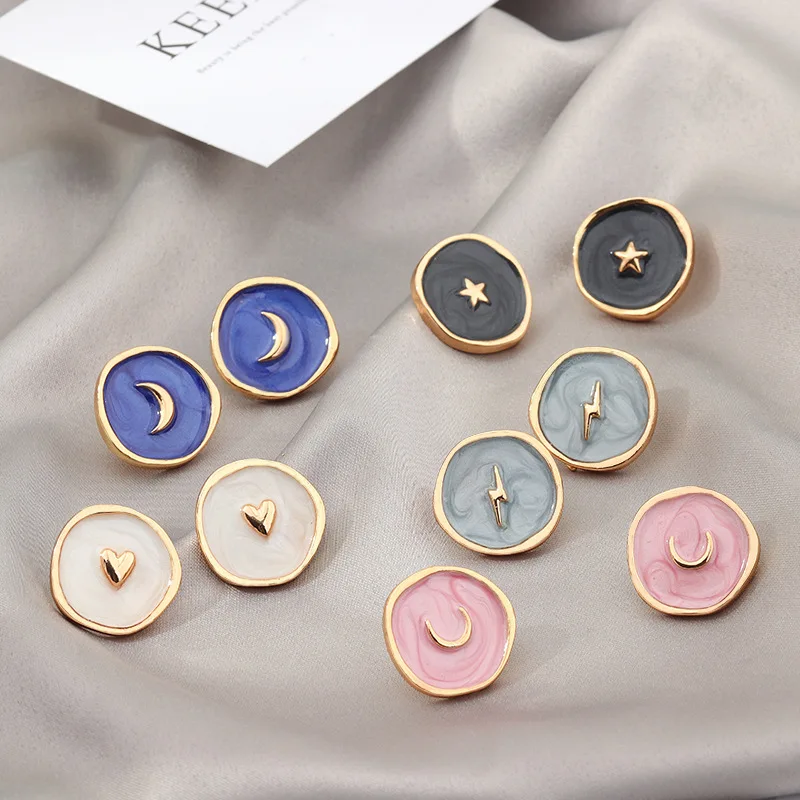 

Cute Ear Stud Earrings for Women Fashion Wedding Alloy Drip Love Heart Moon Lightning Round Earring Jewelry Gift