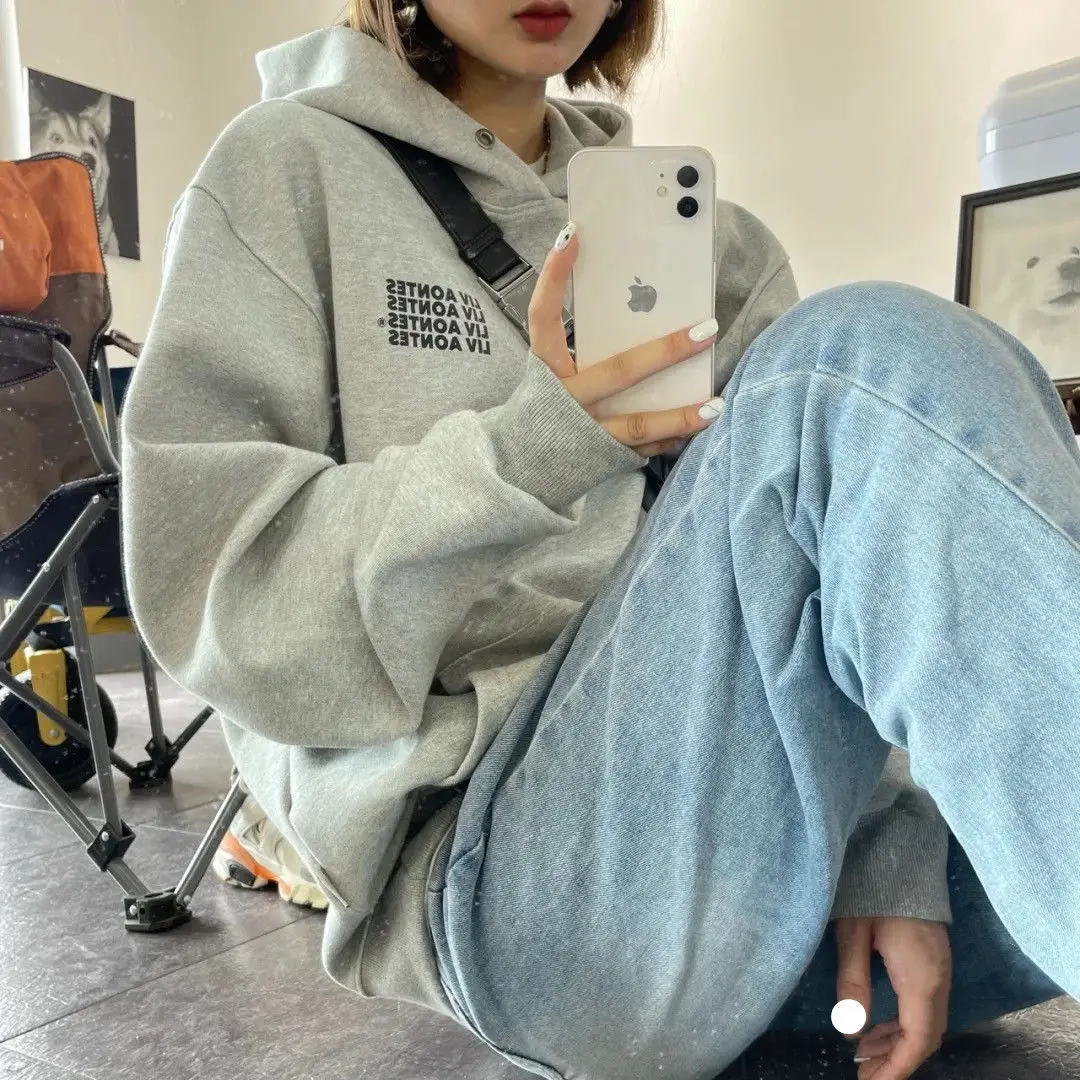 Серые Парные толстовки с капюшоном шикарная уличная одежда унисекс Модные