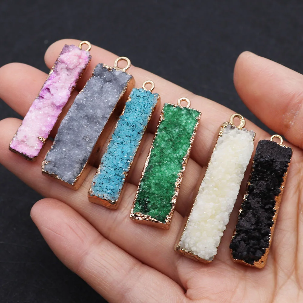 

Natural Stone Rectangular Ma Wrapped Edge Crystal Pendant Men and Women Universal Vintage Jewelry Necklace Bracelet Accessories