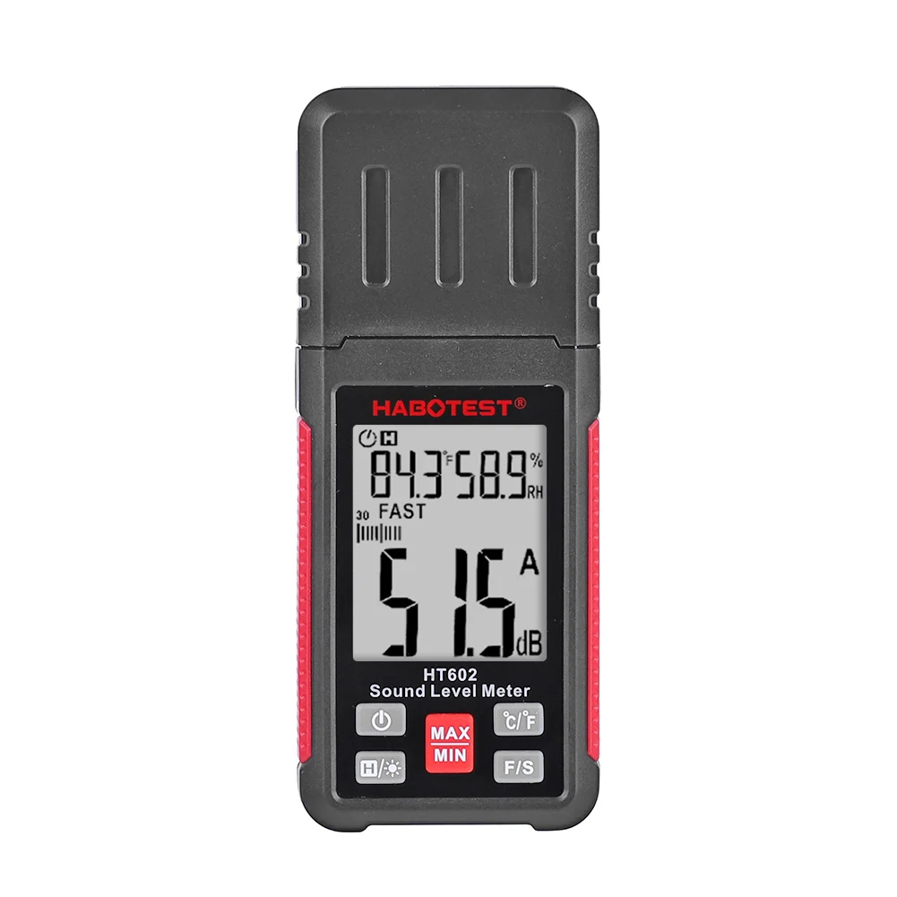 

HT605 Digital Sound Level Meter 30-130dB Decibel Monitor Noise Audio Detector Temperature Humidity Tester Measurement Tools
