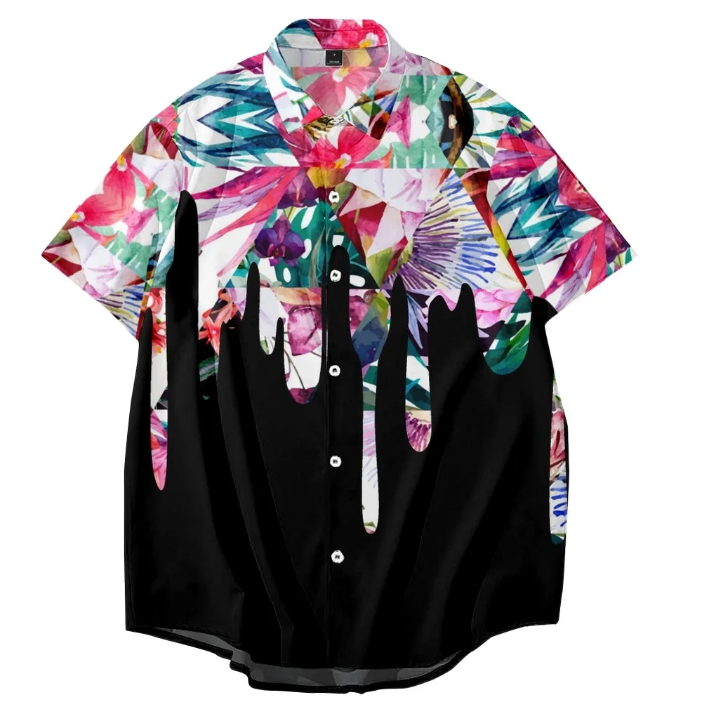 

2022 Creative Print Loose Thin Shirt Beach Couple Hawaiian Style Short Sleeve Versatile Shirt