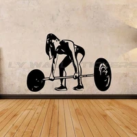 gym sport wall decoration fitness girl wall sticker barbell logo sign workout emblem vinyl decal removable mural peel 4065