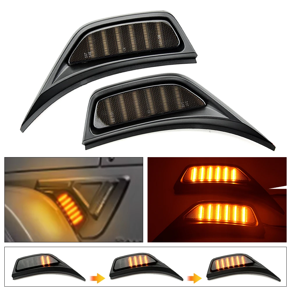 2x Przydymione przednie błotniki LED Powtarzające boczne światła obrysowe DRL do jazdy dziennej dla Jeep Gladiator JT Wrangler JL Rubicon Sahara