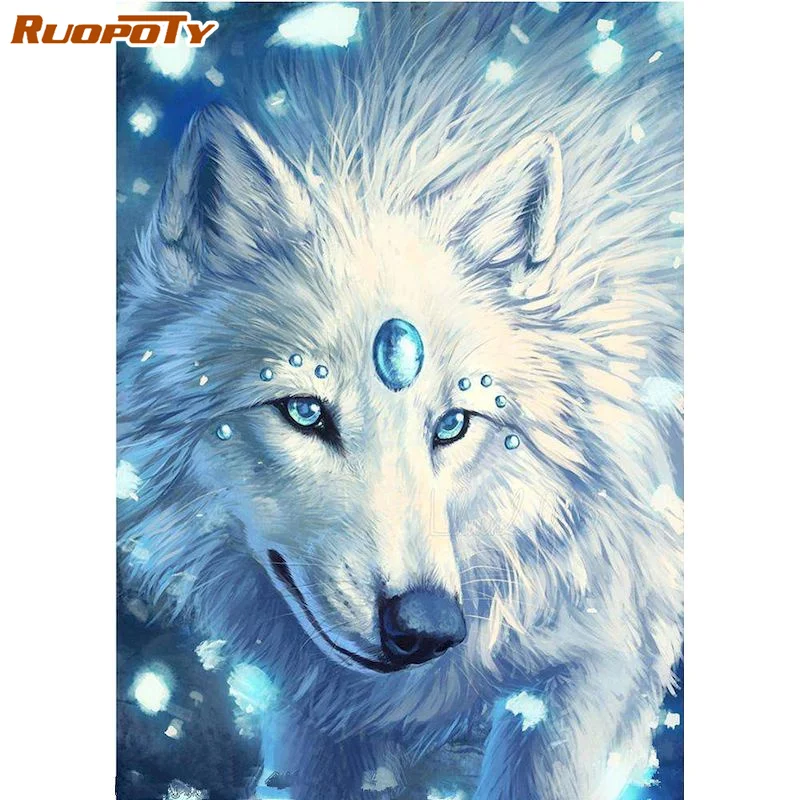 

RUOPOTY Oil DIY Painting By Numbers Wolf Animal Drawing By Numbers Wall Art Picture Handpainted Adults Crafts Kit Wall Decor