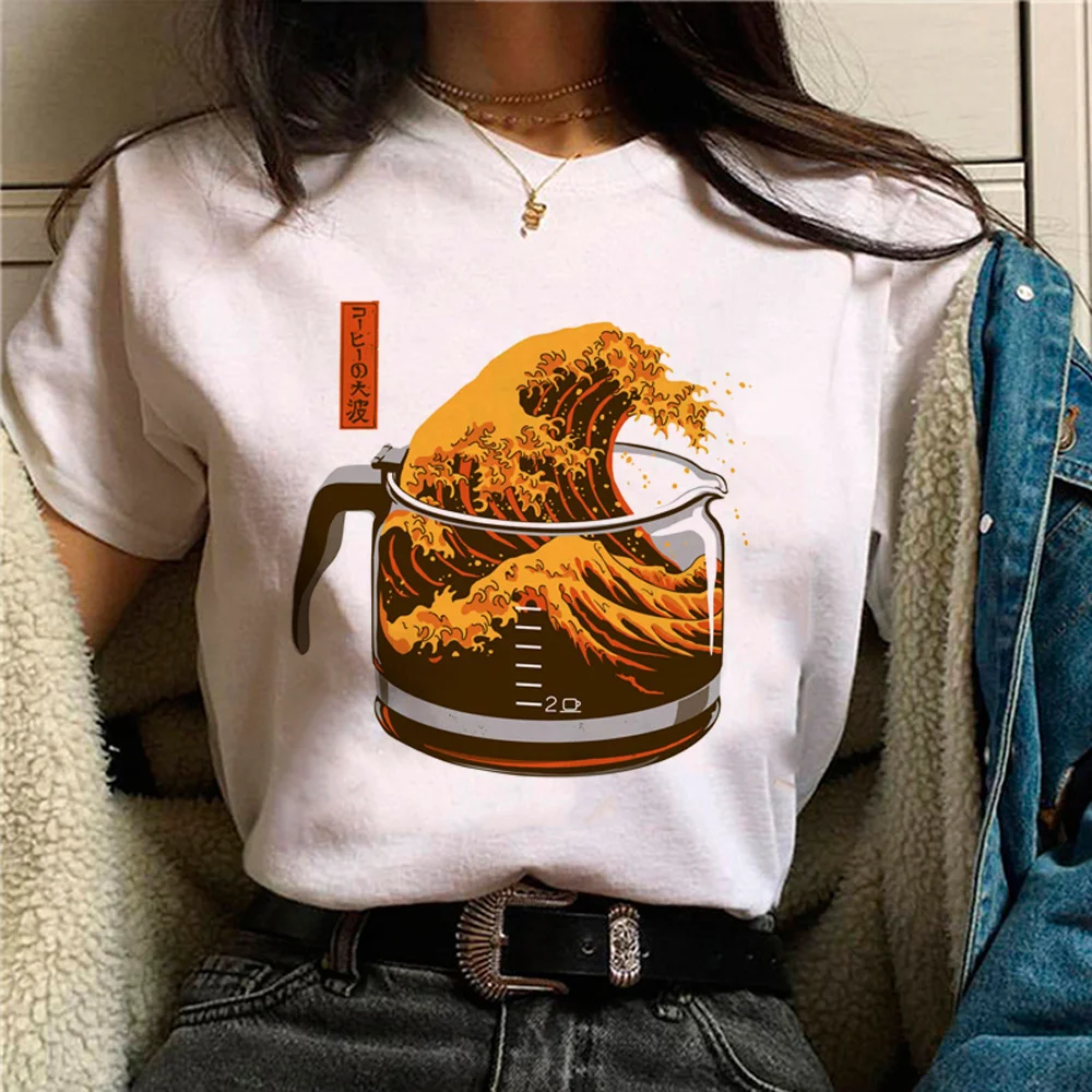 

The Great Wave of Coffee top women comic summer funny top girl manga clothing