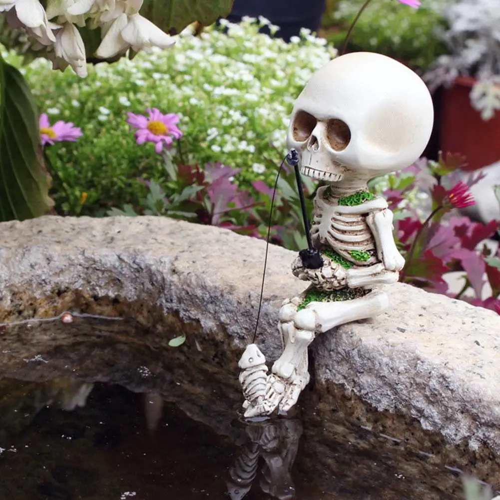 

Fishing Skeleton Garden Accessory Creative Skull Resin Fishing Crafts Ornaments For Aquarium Flower Pot Decorations F6R6