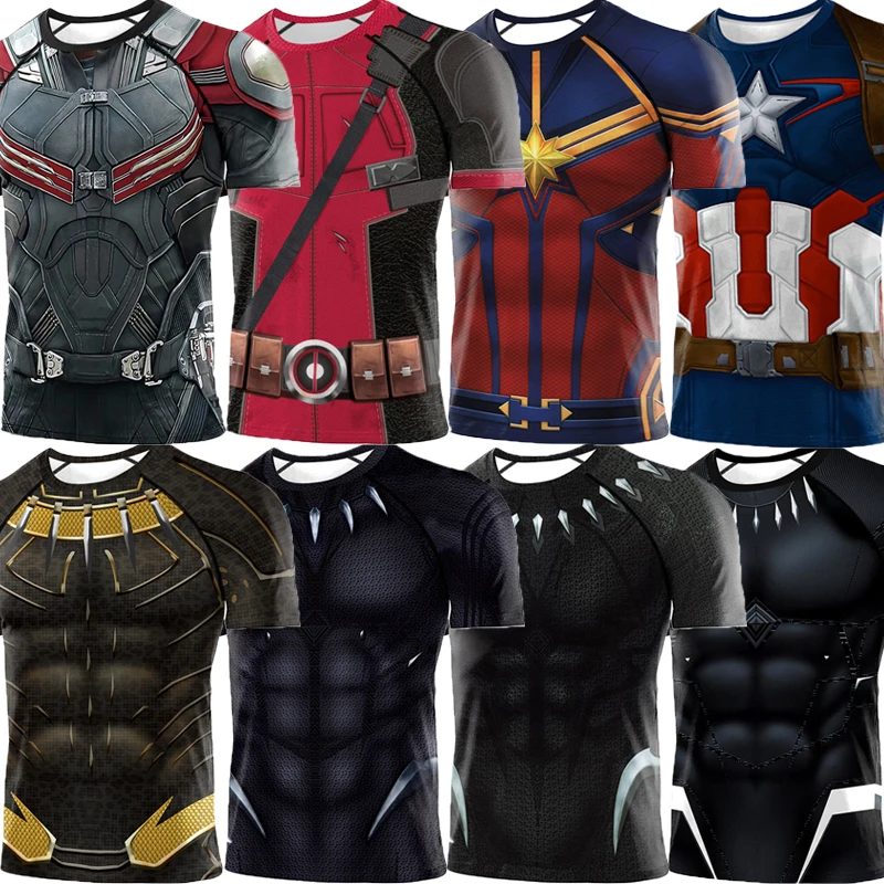 

Male Superhero Spiderman Cosplay Short-sleeved T-shirt Summer Fashion Sports Fitness Quick Dry Tight T-shirt Red Flash T-shirt