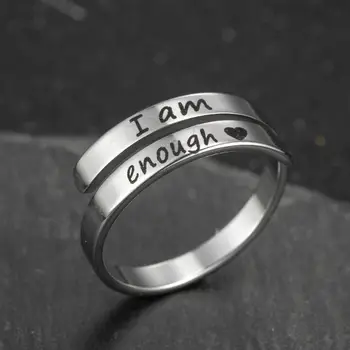 I Am Enough Rings for Women Stainless Steel Engrave Letter Couple Ring Cuff Inspiration Jewelry Bague Femme 1