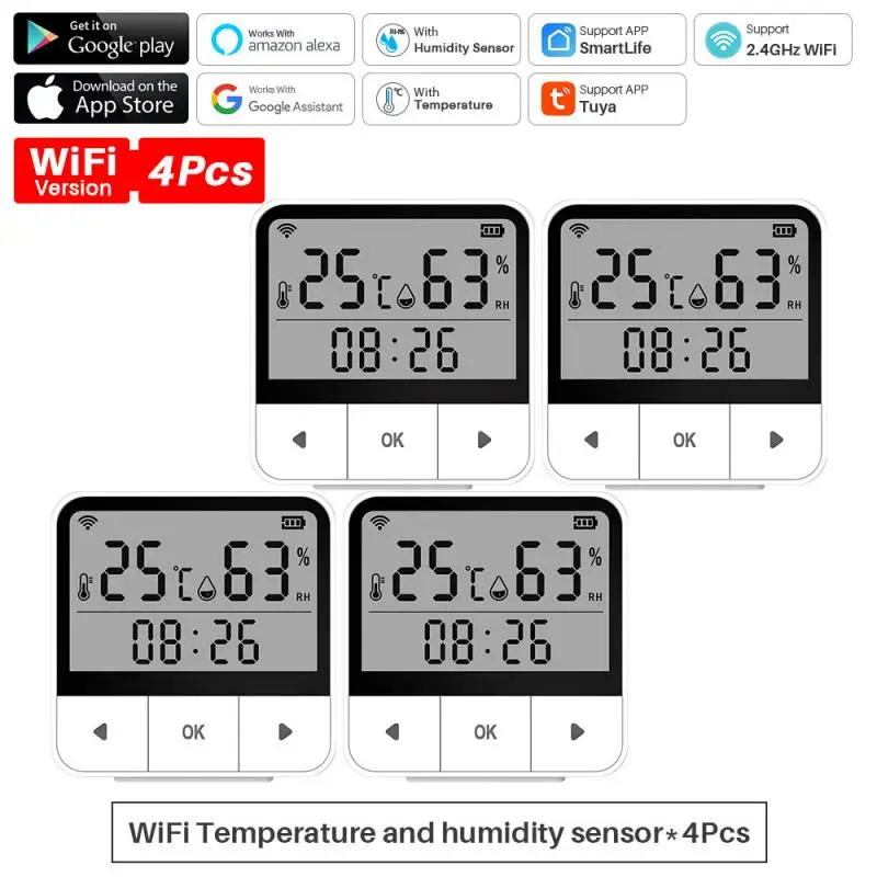 

AUBESS Tuya Smart Temperature And Humidity Sensor WIFI Indoor Hygrometer Thermometer Support Google Assistant Alexa With LCD