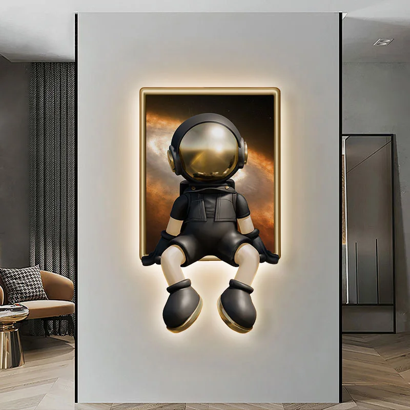 

Modern Luxury Astronaut Porch Decorative Painting Creative LED Lamp Painting Art Home Decor Living Room Background Wall Painting