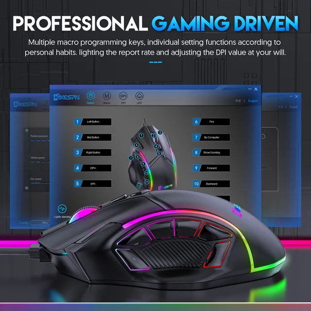 12800DPI Free Weight Macro RGB Gaming Mouse 12 Programmable Keys Game Mouse RGB Light Max to 6 levels For pc mac gun PUBG Laptop 4