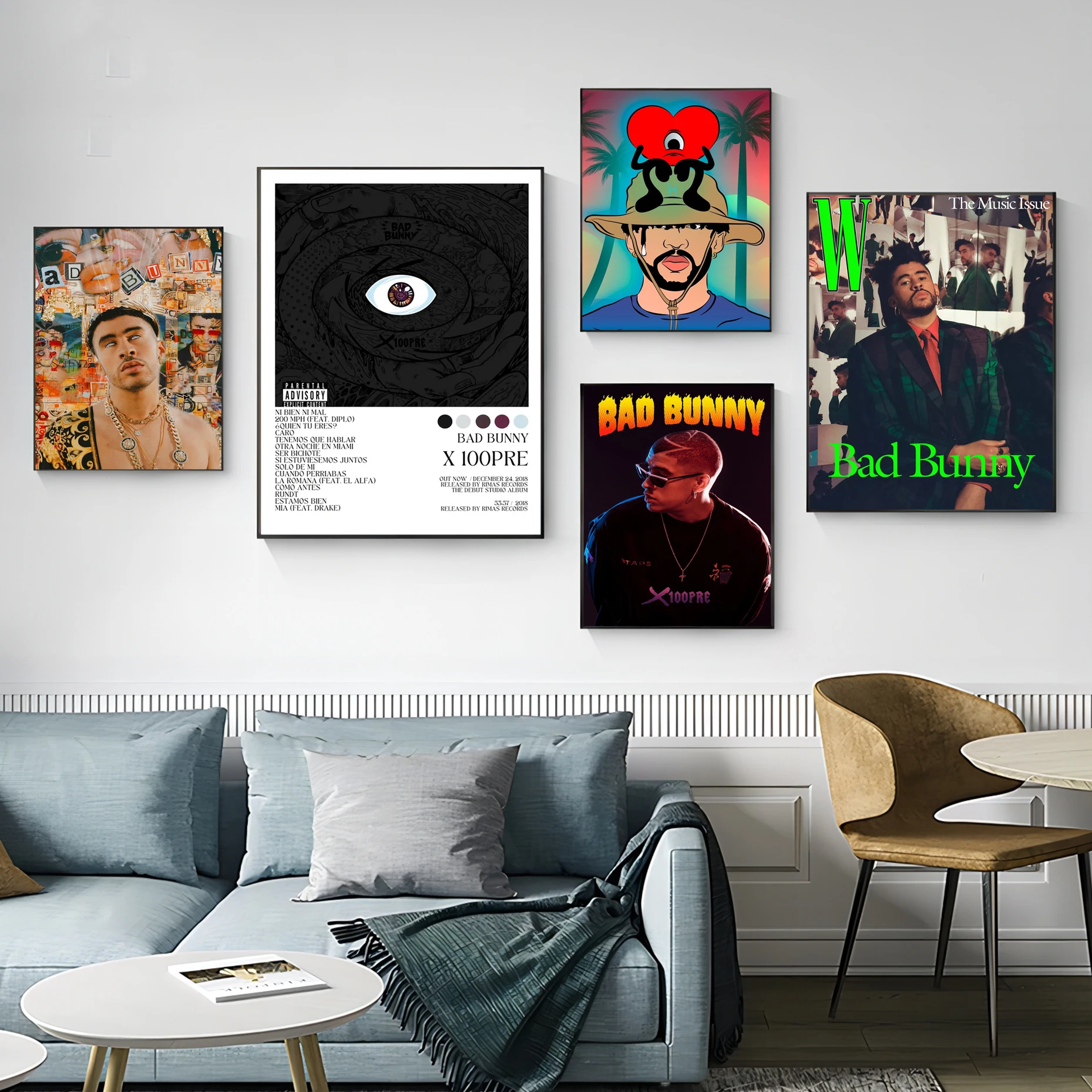 

Bad Bunny Hip Hop Rapper Star Music Album Posters Sticky Fancy Wall Sticker For Living Room Bar Decoration Nordic Home Decor