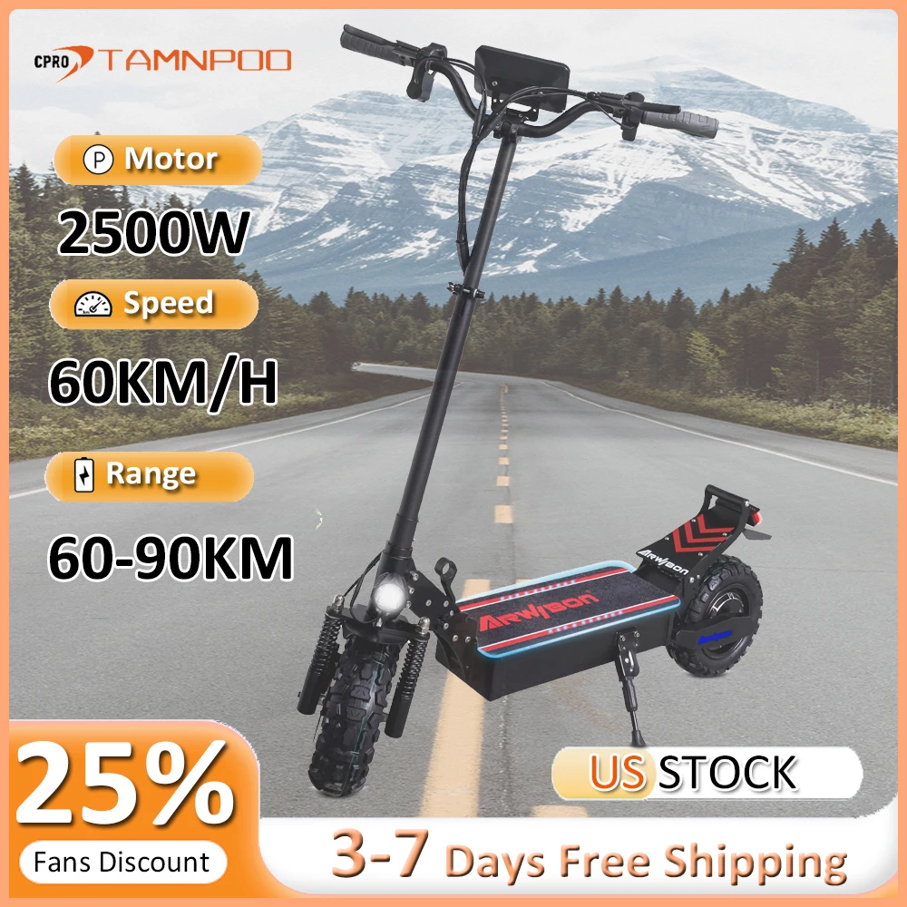 

Powerful Electric Scooter 2500W 48V 30AH Up to 60KM/H 90km Range LCD Display 11 Inch Off-Road Tire Folding E-scooter For Adults