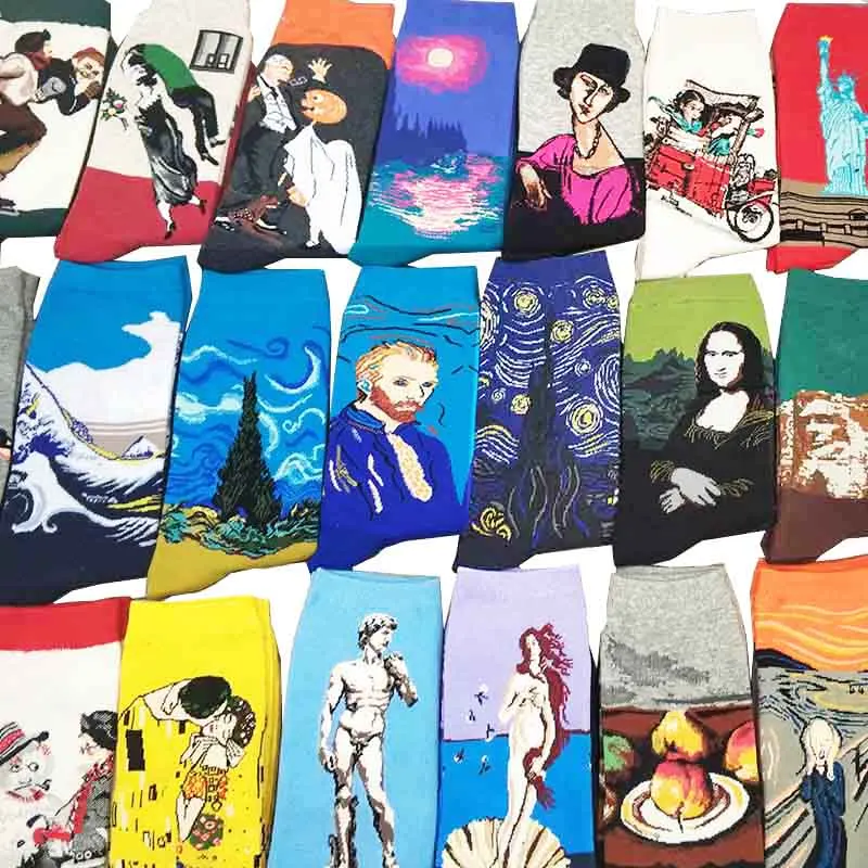 

starry starry night Cotton Funny painting Socks Women Men Western Mona Lisa Kiss Oil Painting Retro-classical Series Couple Sock
