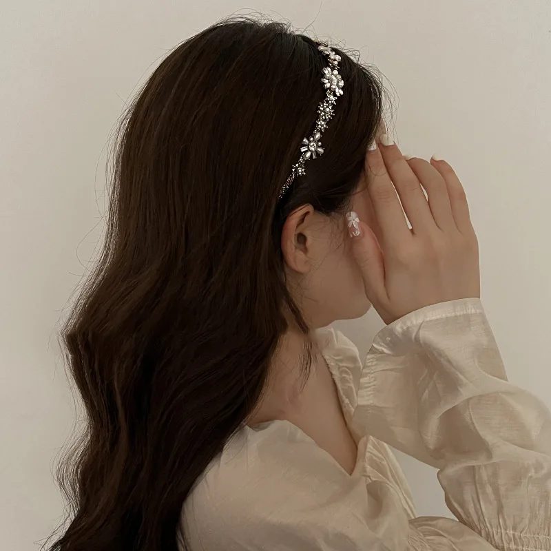 Baroque vintage French rhinestone pearl headband Light luxury high sense design fairy headband hair accessories